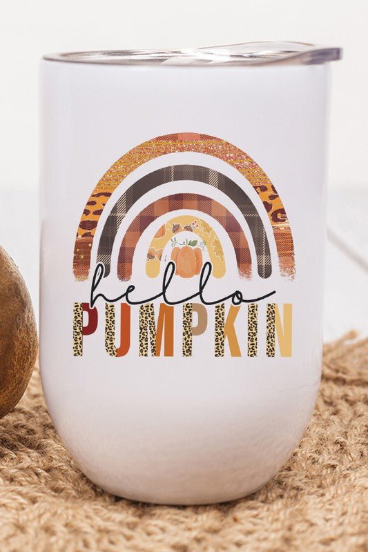 Fall Hello Pumpkin Orange Rainbow Wine Cup - Bitsy Gypsy Boutique