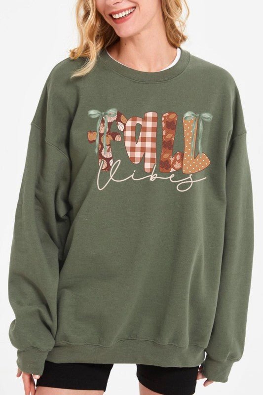 Fall Vibes Rustic Script Graphic Sweatshirt - Bitsy Gypsy Boutique