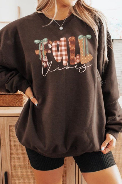 Fall Vibes Rustic Script Graphic Sweatshirt - Bitsy Gypsy Boutique