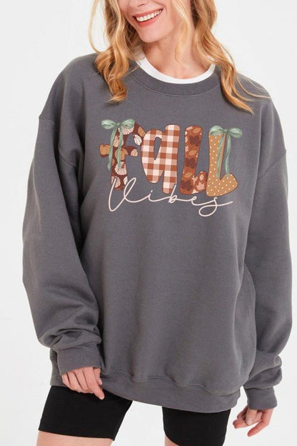 Fall Vibes Rustic Script Graphic Sweatshirt - Bitsy Gypsy Boutique