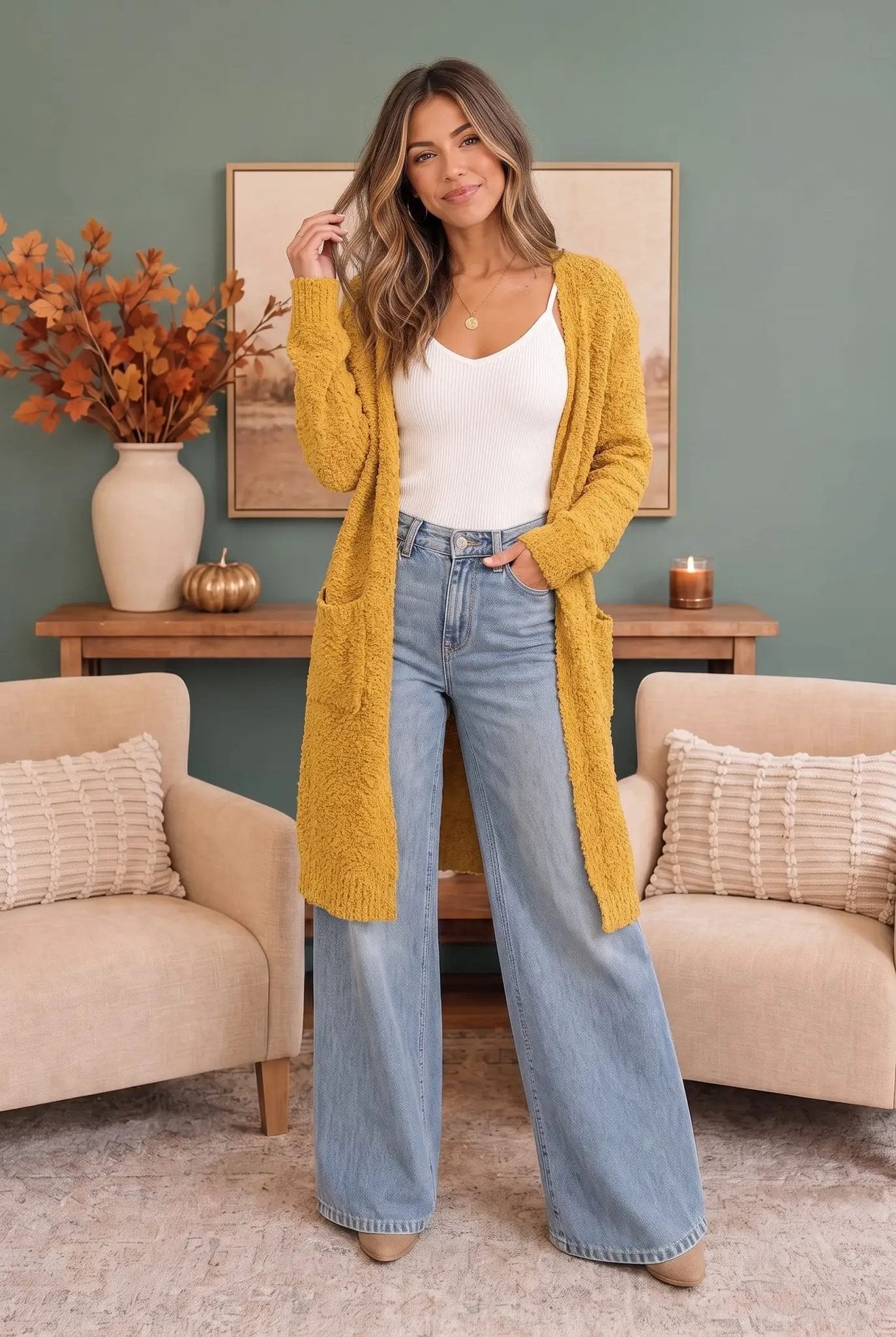 Falling For You Yellow Boucle Longline Cardigan by Kye Mi