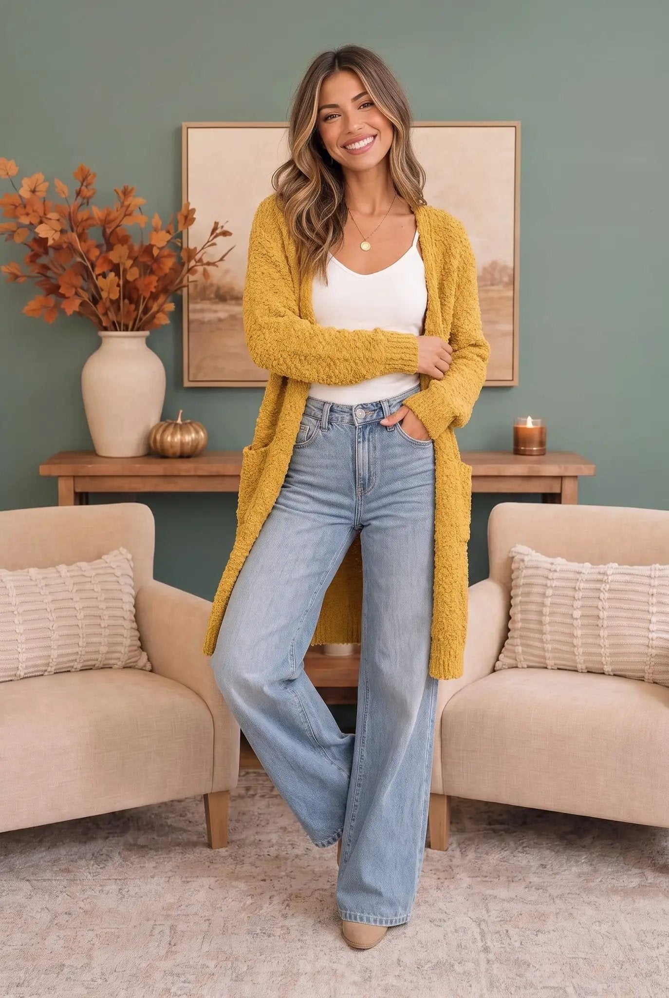 Falling For You Yellow Boucle Longline Cardigan by Kye Mi