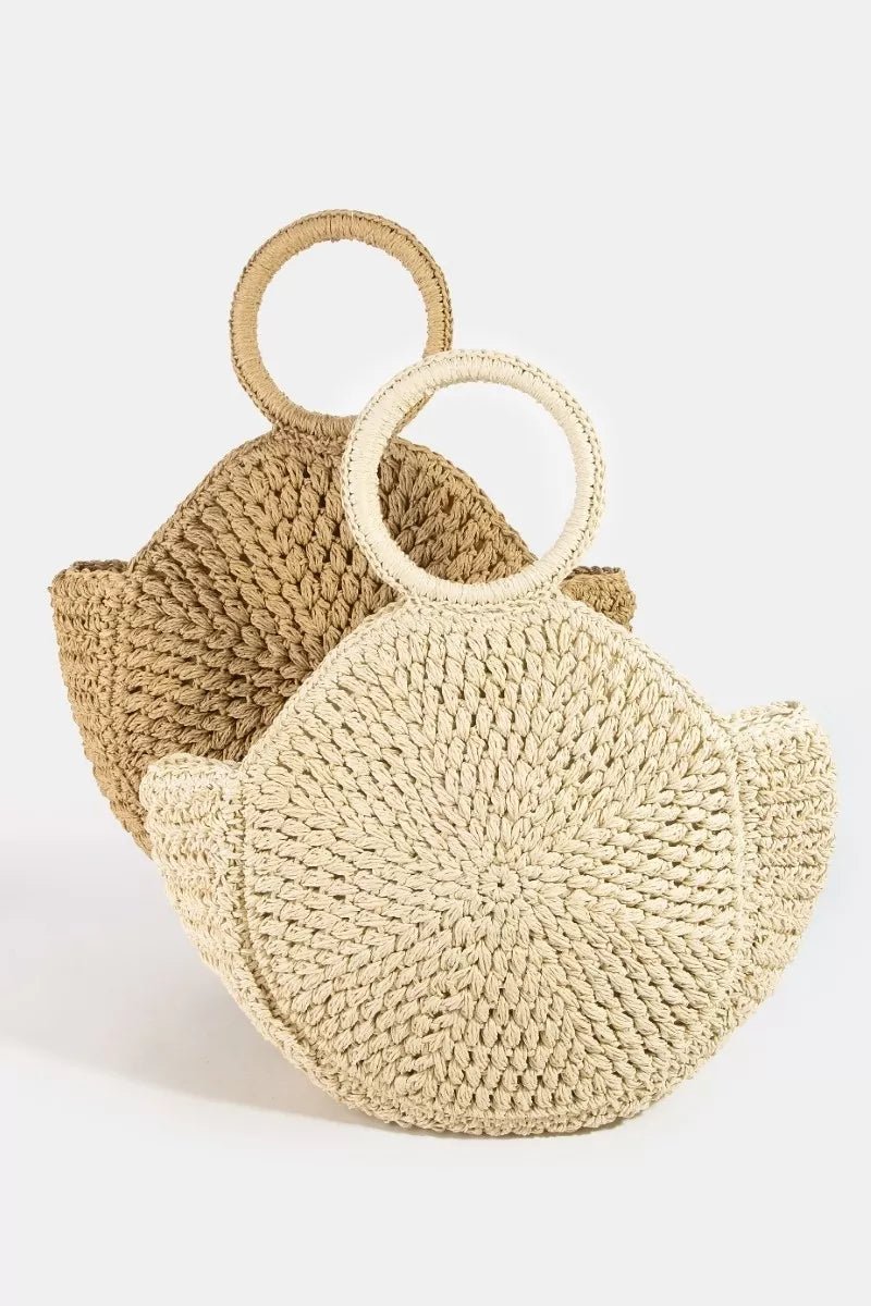 Fame Circle Handle Circle Straw Braided Hand Bag - Bitsy Gypsy Boutique