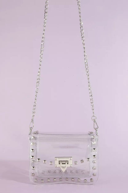 Fame Clear Studded Crossbody Stadium Bag With Chain Strap - Bitsy Gypsy Boutique