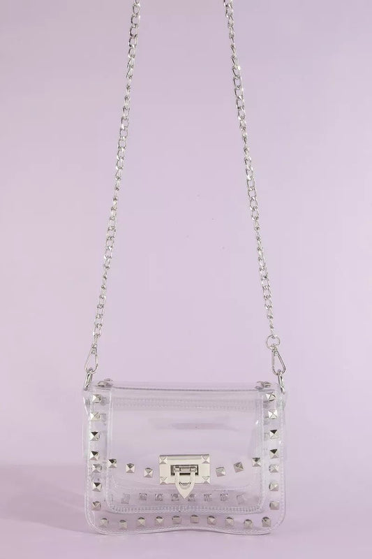 Fame Clear Studded Crossbody Stadium Bag With Chain Strap - Bitsy Gypsy Boutique