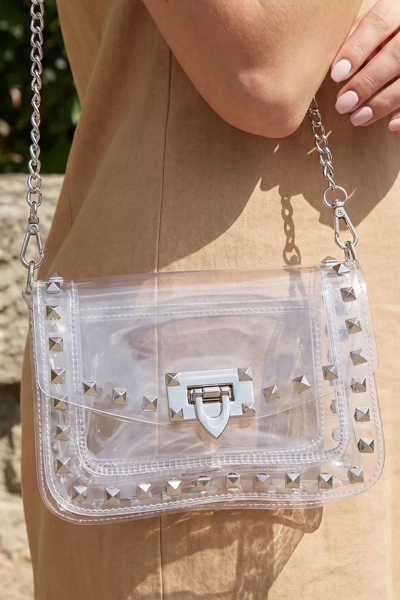 Fame Clear Studded Crossbody Stadium Bag With Chain Strap - Bitsy Gypsy Boutique