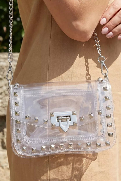 Fame Clear Studded Crossbody Stadium Bag With Chain Strap - Bitsy Gypsy Boutique