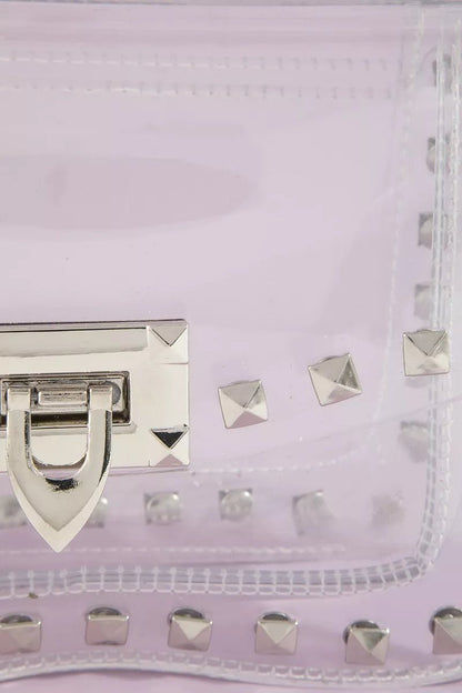 Fame Clear Studded Crossbody Stadium Bag With Chain Strap - Bitsy Gypsy Boutique