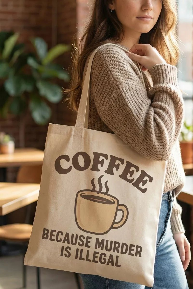 Fame Coffee Because Murder Is Illegal Tote Bag - Bitsy Gypsy Boutique