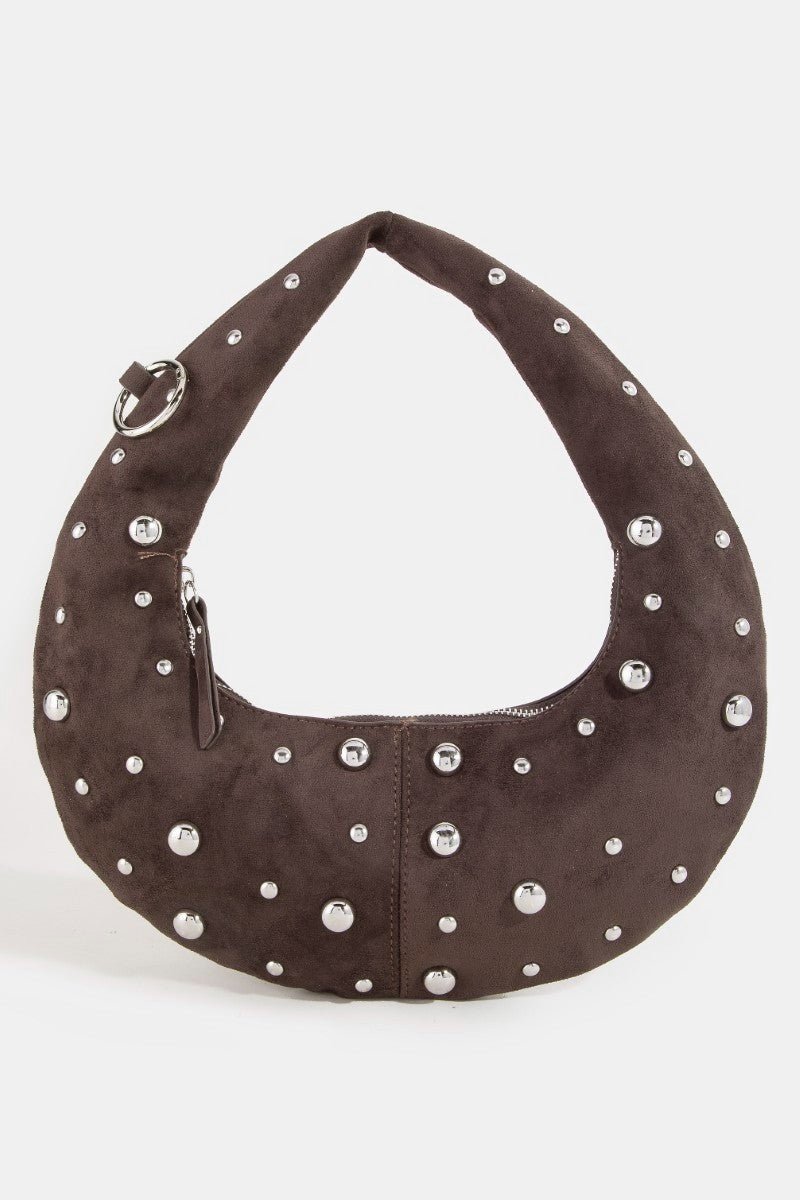 Fame Dome Studded Chrome Crescent Hand Bag - Bitsy Gypsy Boutique