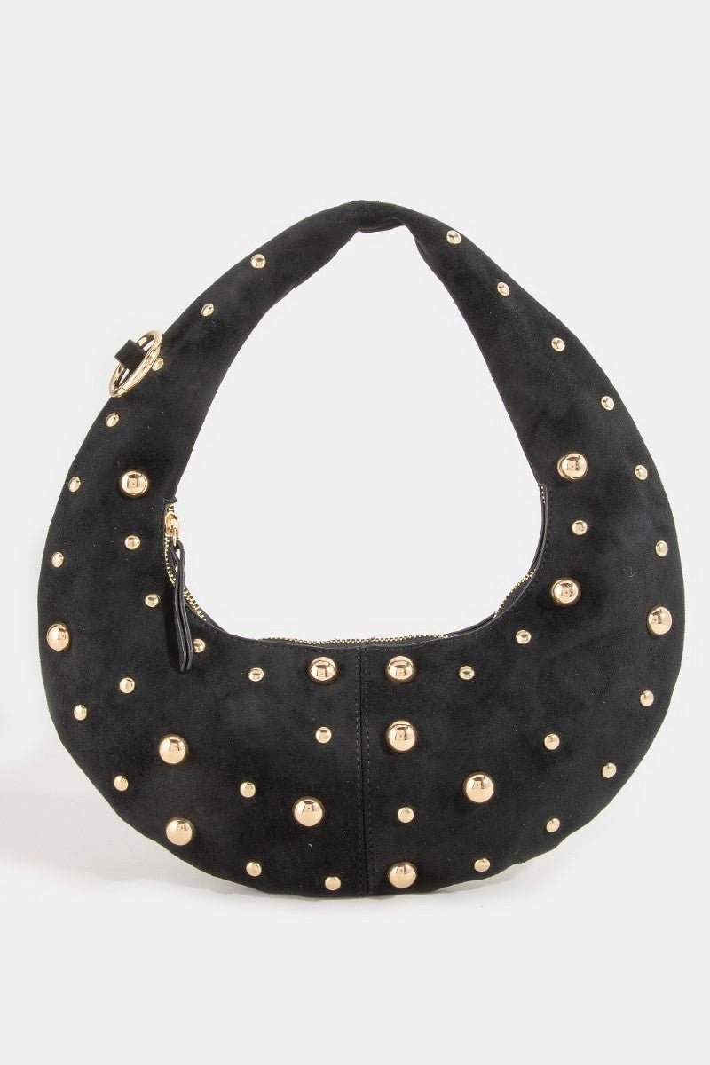 Fame Dome Studded Chrome Crescent Hand Bag - Bitsy Gypsy Boutique