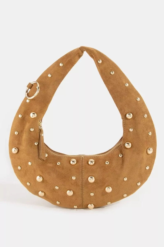 Fame Dome Studded Chrome Crescent Hand Bag - Bitsy Gypsy Boutique