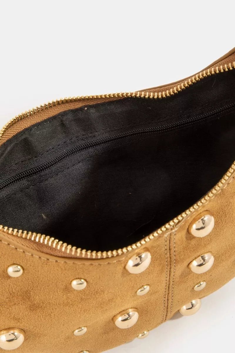 Fame Dome Studded Chrome Crescent Hand Bag - Bitsy Gypsy Boutique