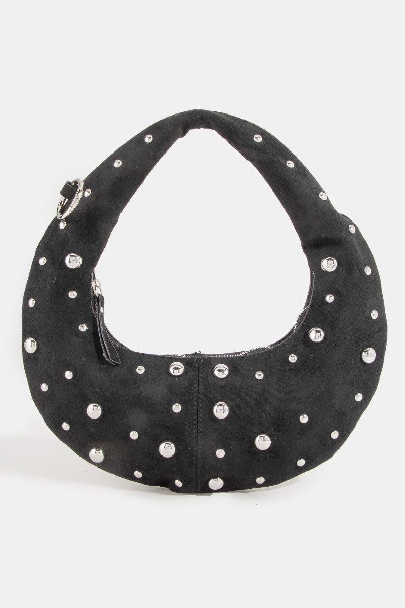 Fame Dome Studded Chrome Crescent Hand Bag - Bitsy Gypsy Boutique