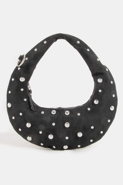 Fame Dome Studded Chrome Crescent Hand Bag - Bitsy Gypsy Boutique
