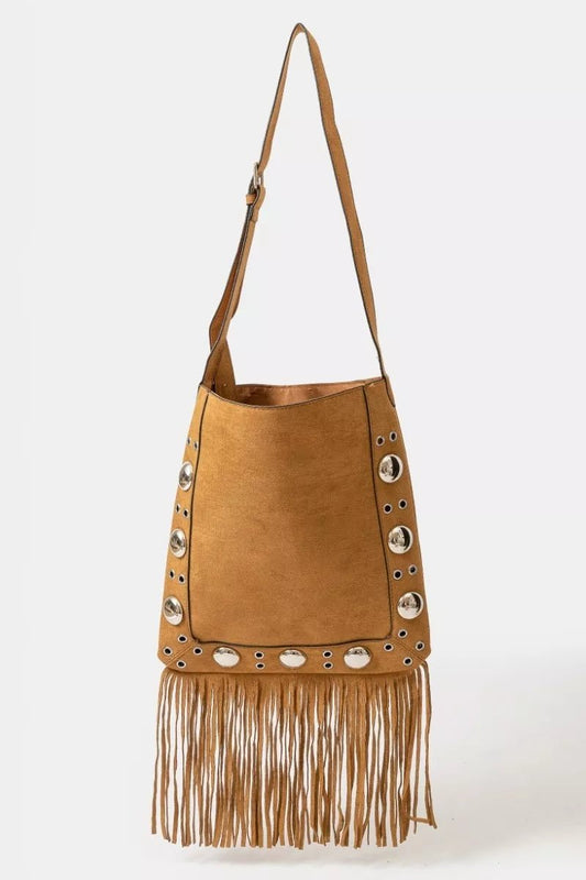 Fame Faux Suede Grommet Accent Fringe Tote Bag - Bitsy Gypsy Boutique