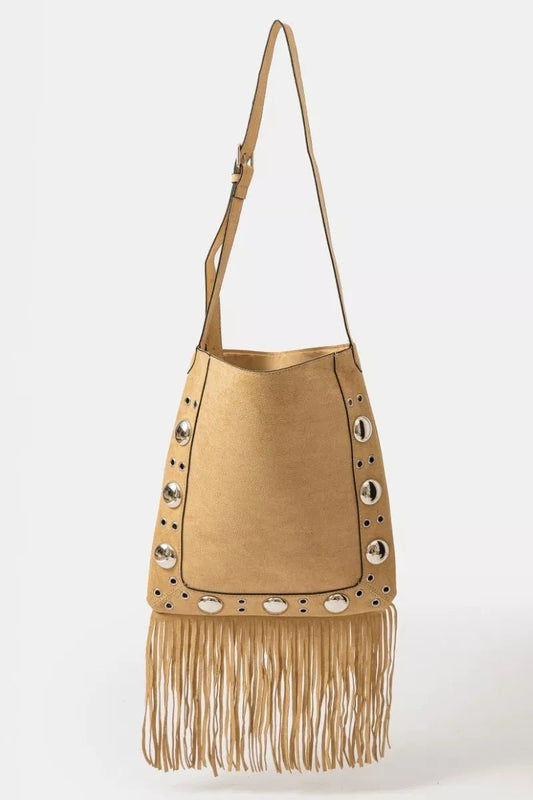 Fame Faux Suede Grommet Accent Fringe Tote Bag - Bitsy Gypsy Boutique