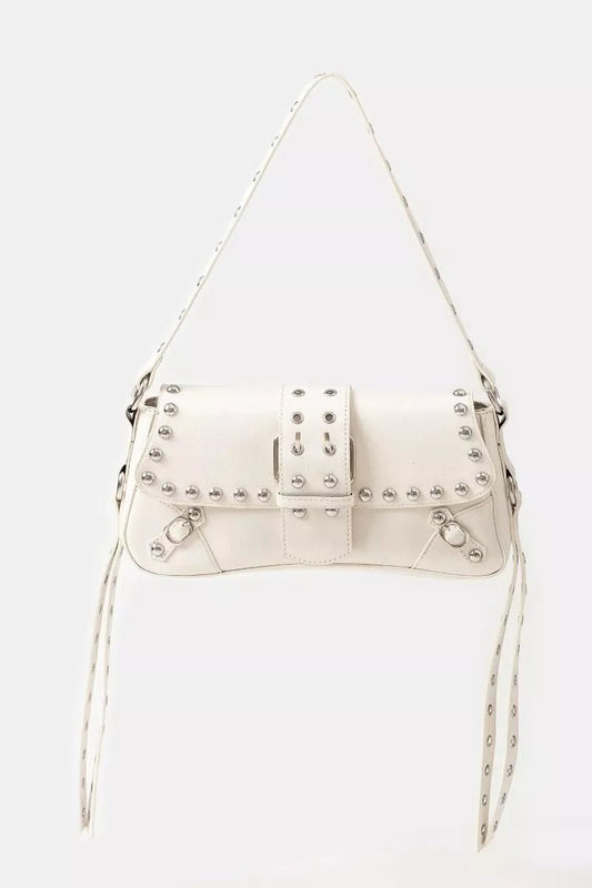 Fame Glossy Faux Leather Rivet Trim Shoulder Bag - Bitsy Gypsy Boutique