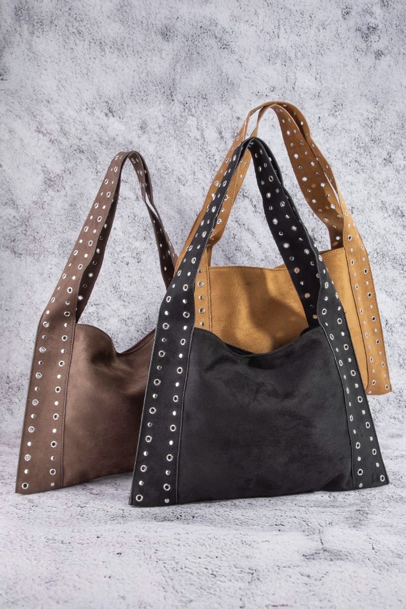 Fame Grommet Strap Suede Shoulder Bag - Bitsy Gypsy Boutique