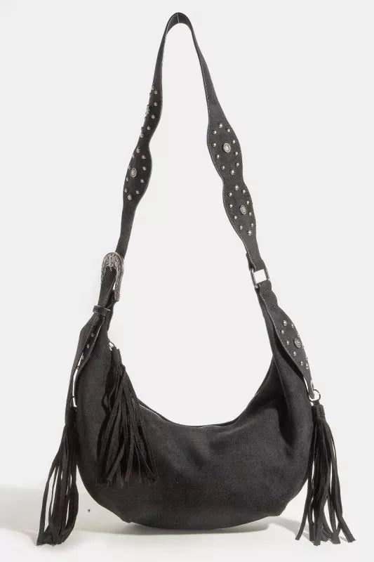 Fame Half Moon Fringe Buckle Strap Hobo Bag - Bitsy Gypsy Boutique