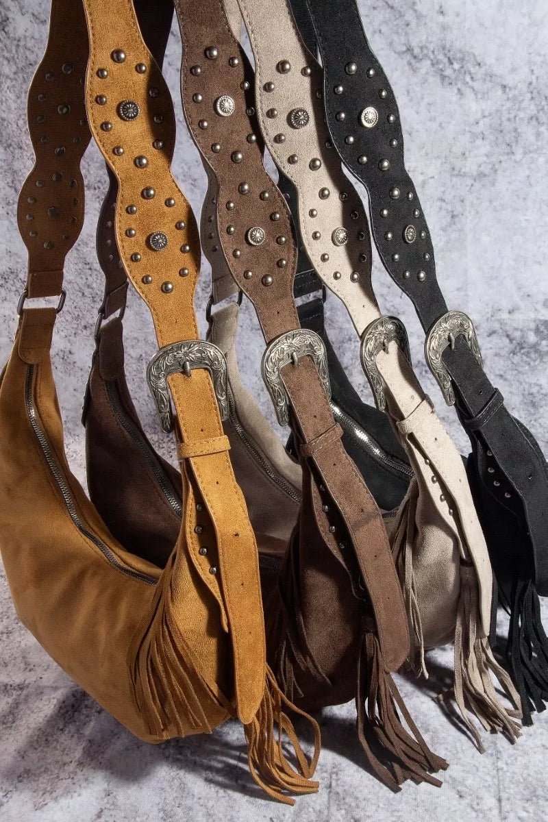 Fame Half Moon Fringe Buckle Strap Hobo Bag - Bitsy Gypsy Boutique