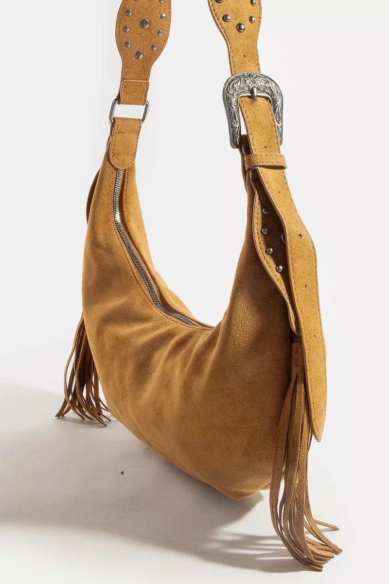 Fame Half Moon Fringe Buckle Strap Hobo Bag - Bitsy Gypsy Boutique