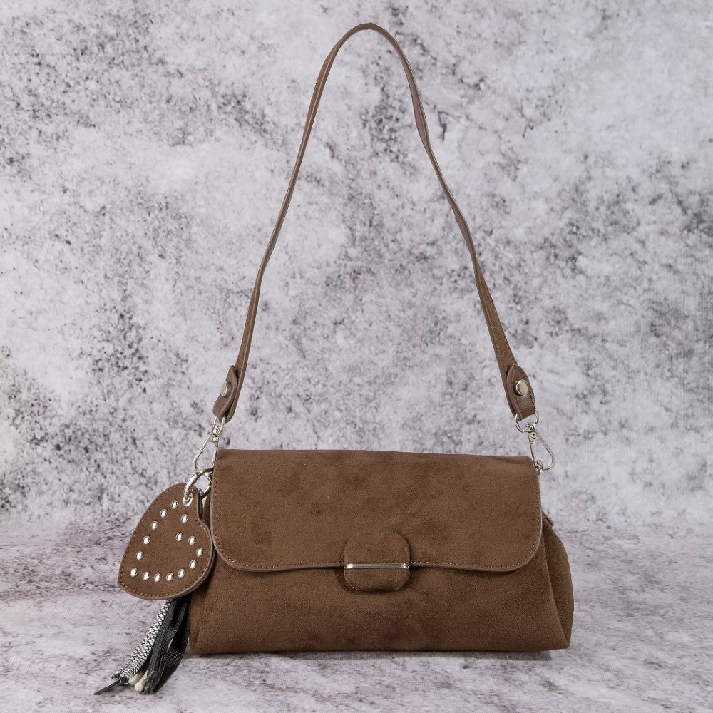 Fame Heart And Tassel Accent Suede Shoulder Bag - Bitsy Gypsy Boutique