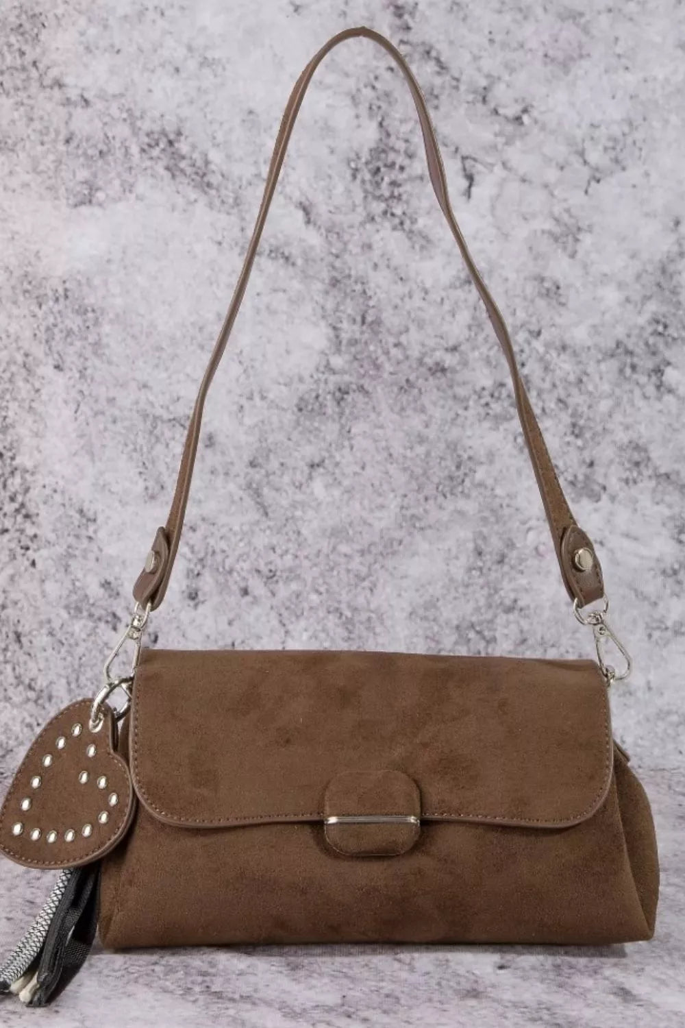 Fame Heart And Tassel Accent Suede Shoulder Bag - Bitsy Gypsy Boutique