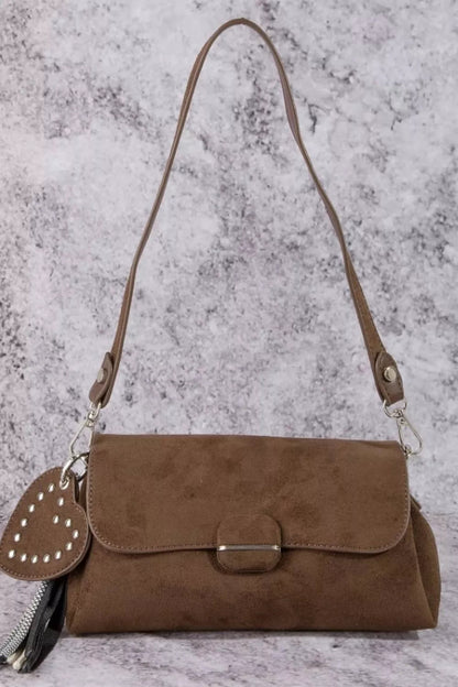 Fame Heart And Tassel Accent Suede Shoulder Bag - Bitsy Gypsy Boutique