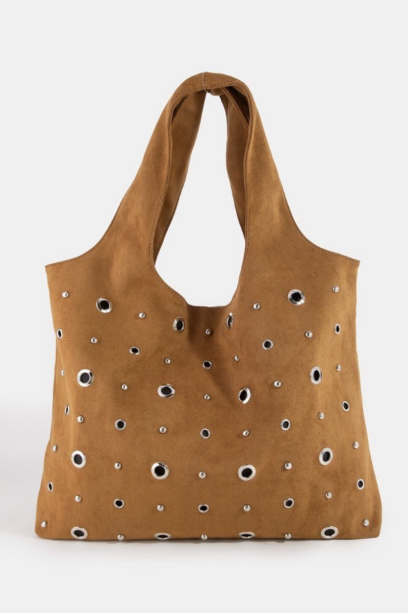Fame Large Grommeted Suede Shoulder Bag - Bitsy Gypsy Boutique