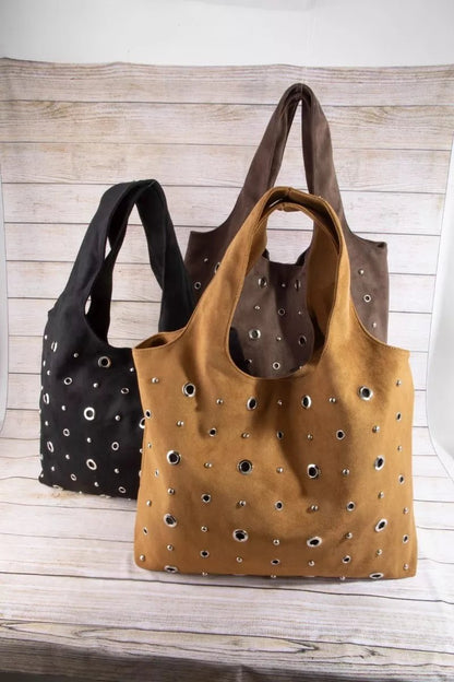 Fame Large Grommeted Suede Shoulder Bag - Bitsy Gypsy Boutique