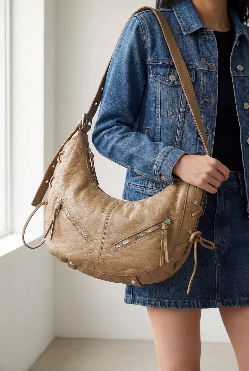 Fame Larger Leather Crescent Shoulder Bag - Bitsy Gypsy Boutique