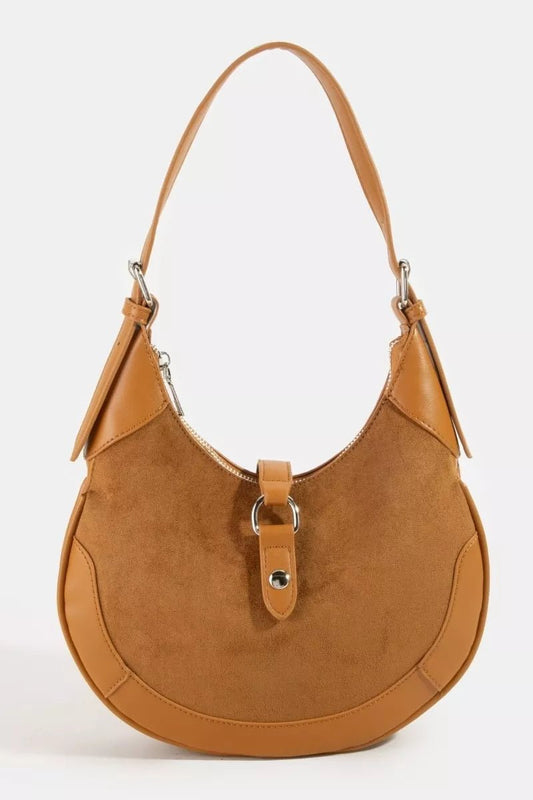 Fame Leather Accent Suede Crescent Shoulder Bag - Bitsy Gypsy Boutique