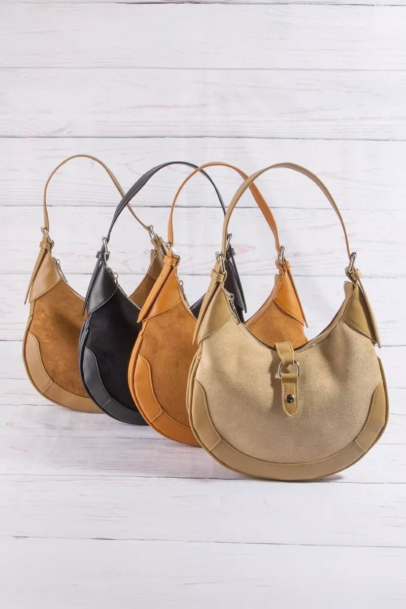 Fame Leather Accent Suede Crescent Shoulder Bag - Bitsy Gypsy Boutique