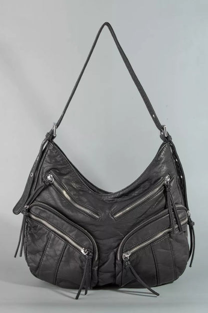 Fame Multi Zipper Pocket Leather Hobo Bag - Bitsy Gypsy Boutique