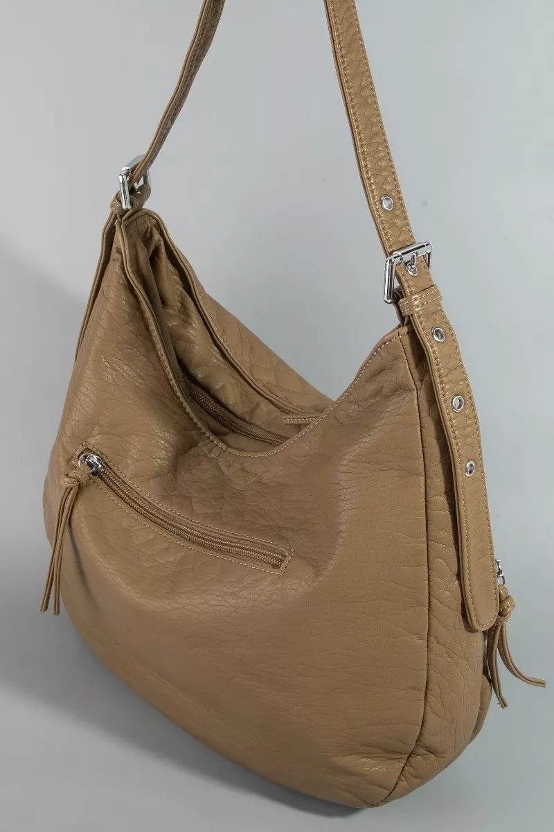 Fame Multi Zipper Pocket Leather Hobo Bag - Bitsy Gypsy Boutique