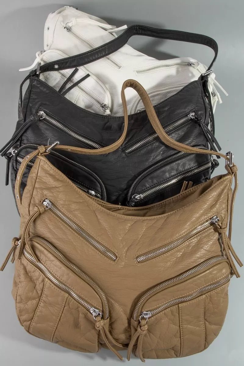 Fame Multi Zipper Pocket Leather Hobo Bag - Bitsy Gypsy Boutique