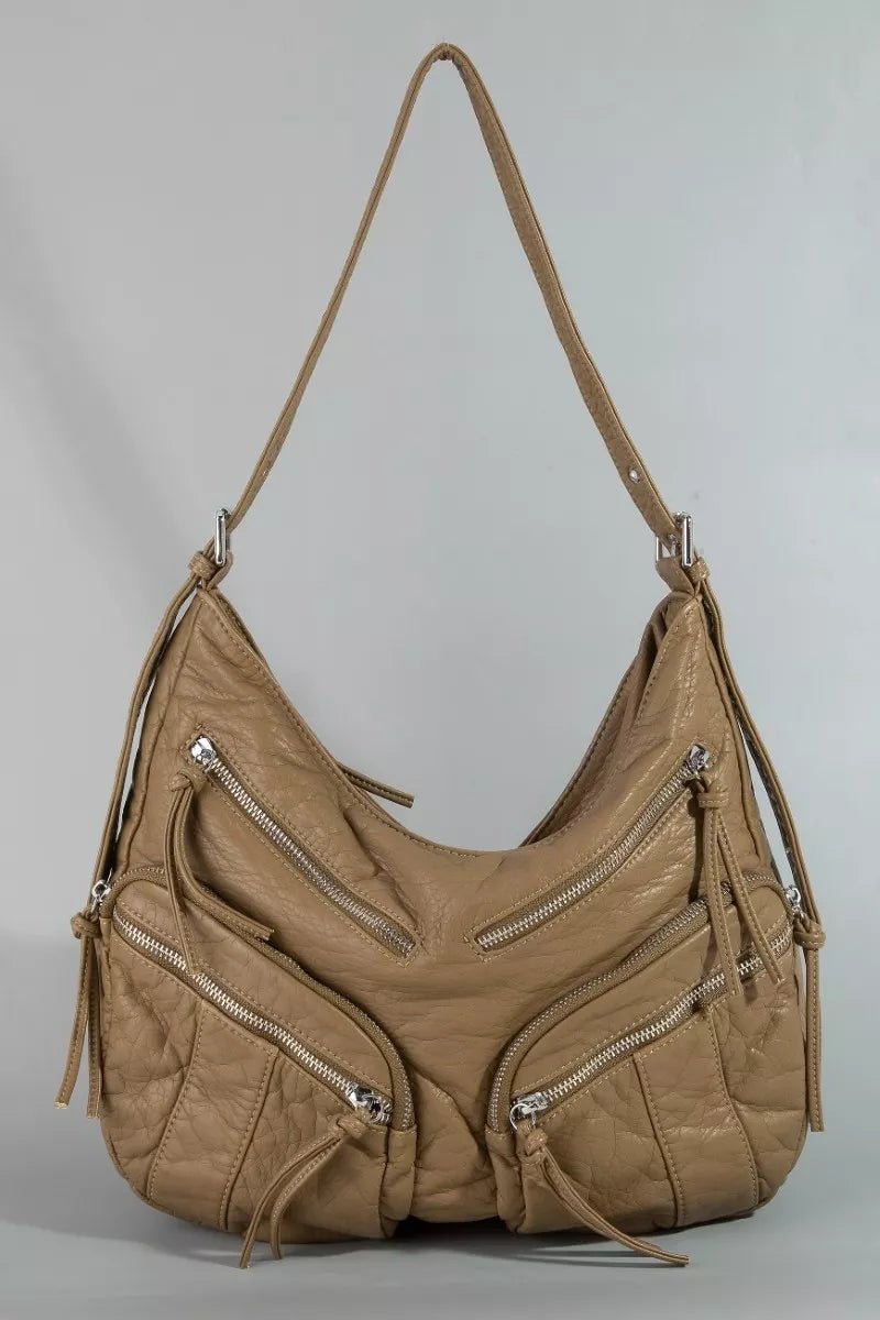 Fame Multi Zipper Pocket Leather Hobo Bag - Bitsy Gypsy Boutique