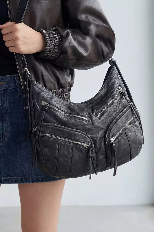 Fame Multi Zipper Pocket Leather Hobo Bag - Bitsy Gypsy Boutique