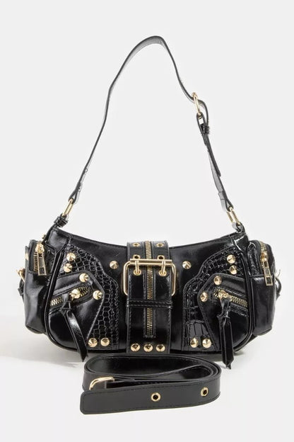 Fame Rivet Detail Leather Shoulder Bag - Bitsy Gypsy Boutique