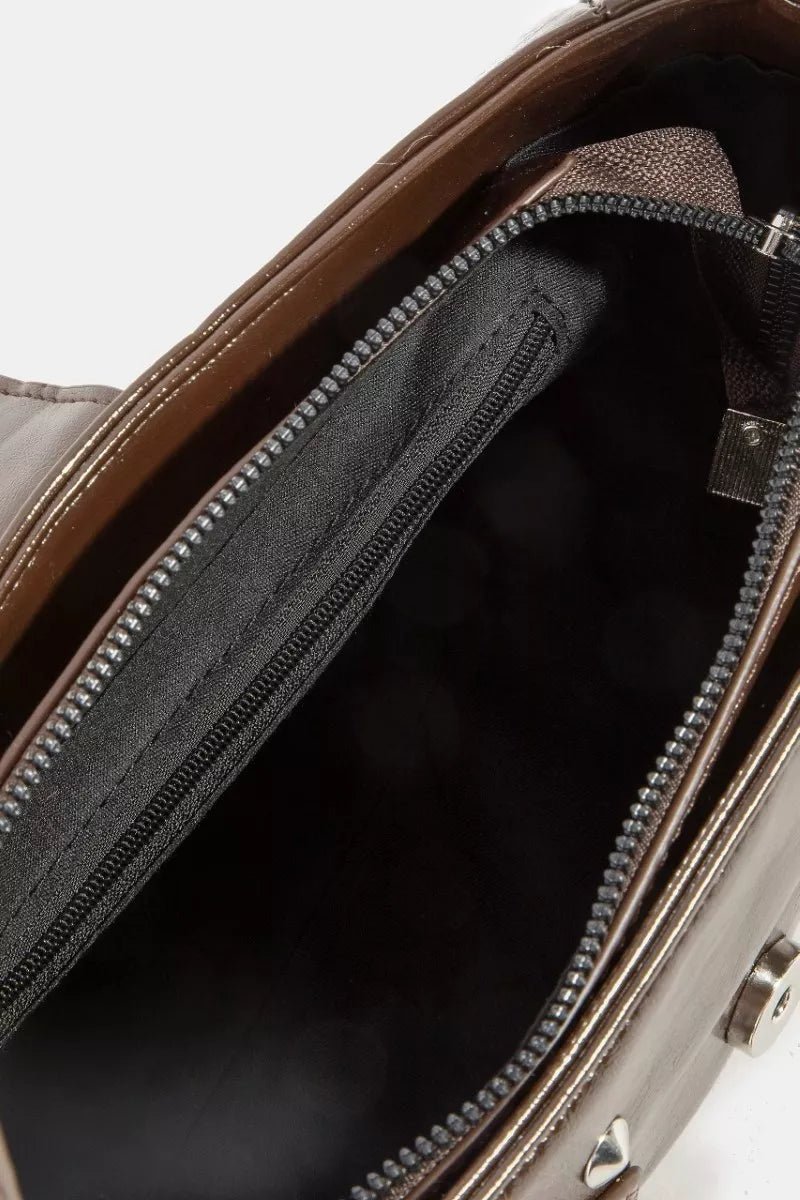 Fame Rivet Detail Leather Shoulder Bag - Bitsy Gypsy Boutique
