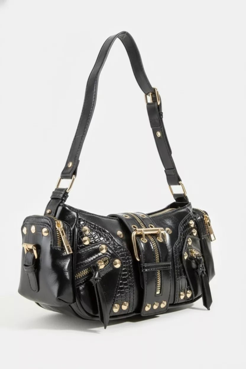Fame Rivet Detail Leather Shoulder Bag - Bitsy Gypsy Boutique