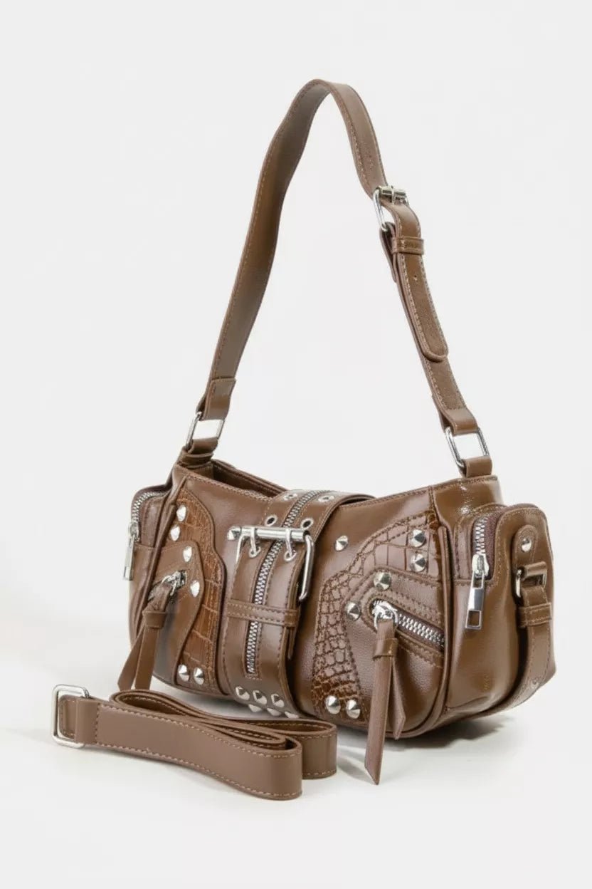 Fame Rivet Detail Leather Shoulder Bag - Bitsy Gypsy Boutique