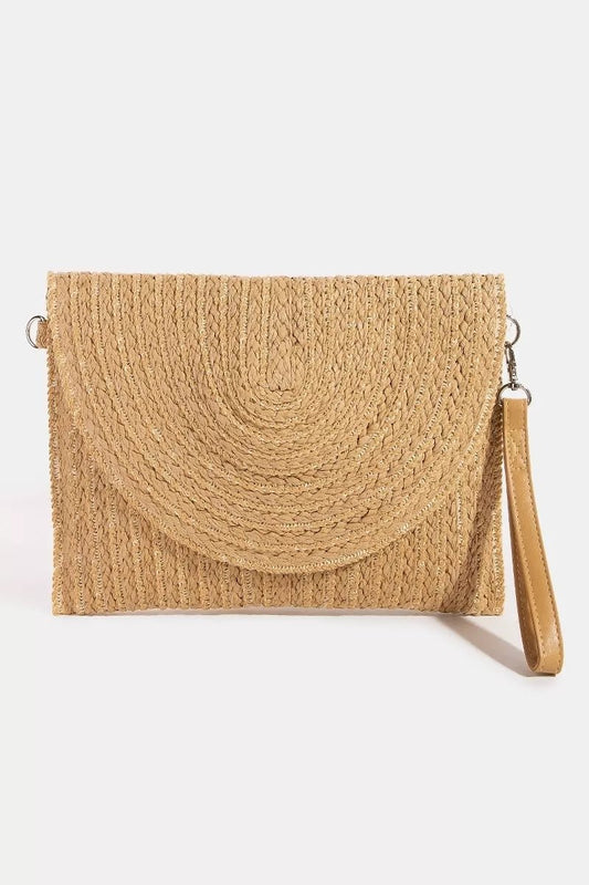 Fame Round Flap Intricate Paper Woven Envelope Clutch Bag - Bitsy Gypsy Boutique