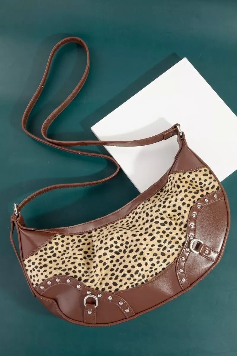 Fame Spotted Leopard Print Half Moon Shoulder Bag - Bitsy Gypsy Boutique