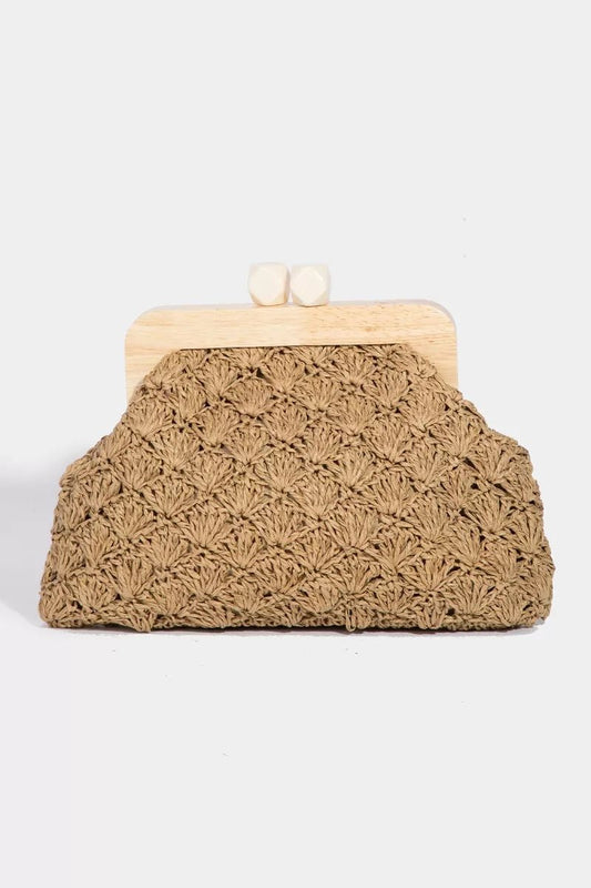 Fame Straw Braided Wooden Frame Cluch Bag - Bitsy Gypsy Boutique
