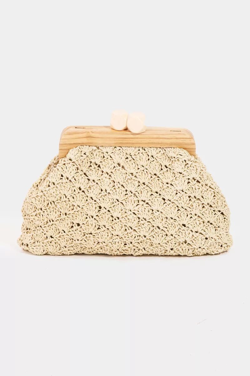 Fame Straw Braided Wooden Frame Cluch Bag - Bitsy Gypsy Boutique
