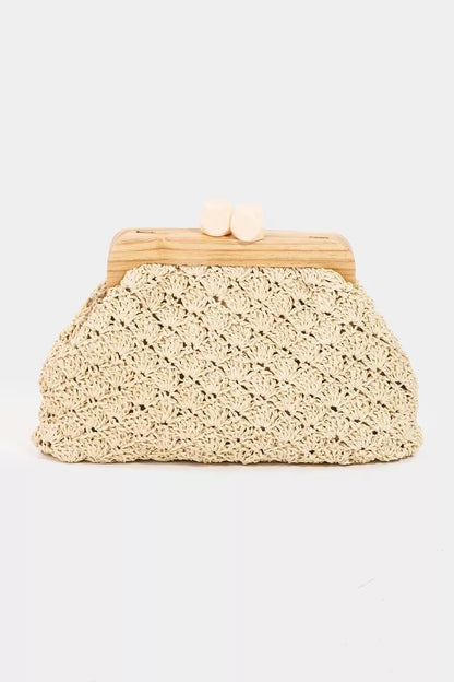 Fame Straw Braided Wooden Frame Cluch Bag - Bitsy Gypsy Boutique