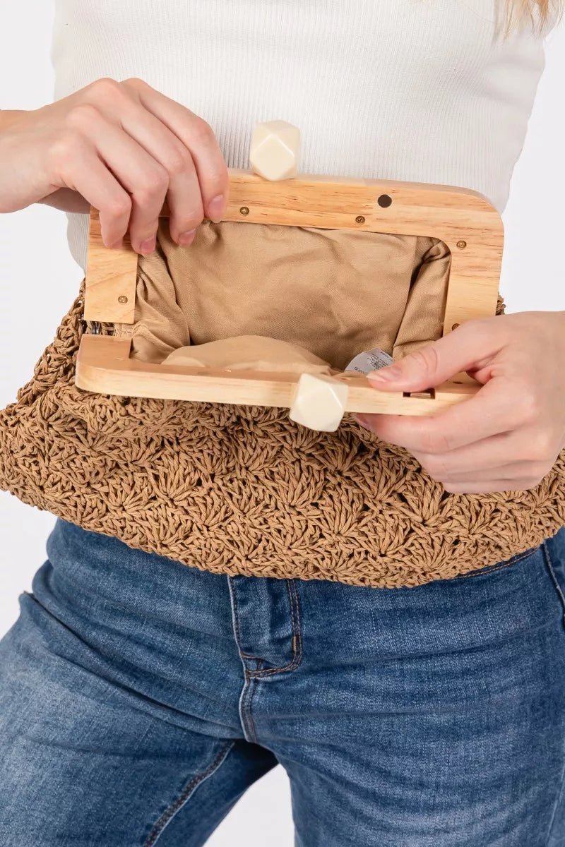 Fame Straw Braided Wooden Frame Cluch Bag - Bitsy Gypsy Boutique