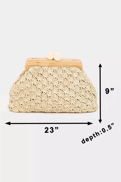 Fame Straw Braided Wooden Frame Cluch Bag - Bitsy Gypsy Boutique